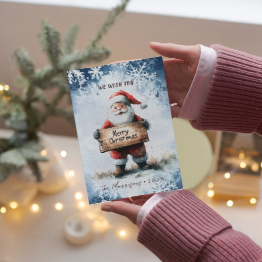 冬のクリスマスメリーサイン入りサンタ シーズンカード