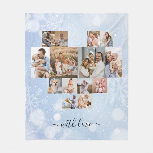 冬のクリスマスモダン14フォトコラージュ フリースブランケット (正面)