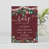 冬のクリスマスライト雪のように松の赤ちゃんシャワー 招待状 (スタンド正面)