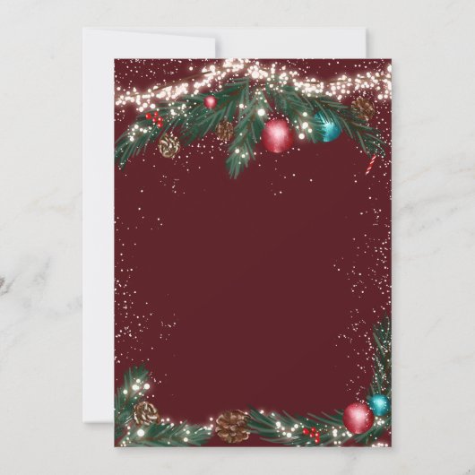 冬のクリスマスライト雪のように松の赤ちゃんシャワー 招待状 (裏面)