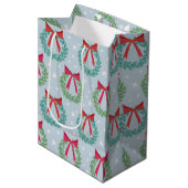 冬のクリスマスリースと弓レトロインスパイア ミディアムペーパーバッグ (正面アングル)