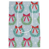 冬のクリスマスリースと弓レトロインスパイア ミディアムペーパーバッグ (裏面)