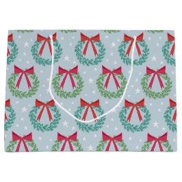 冬のクリスマスリースと弓レトロインスパイア ラージペーパーバッグ
