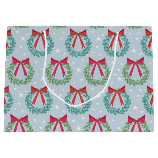 冬のクリスマスリースと弓レトロインスパイア ラージペーパーバッグ (正面)