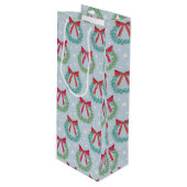 冬のクリスマスリースと弓レトロインスパイア ワインギフトバッグ (正面アングル)