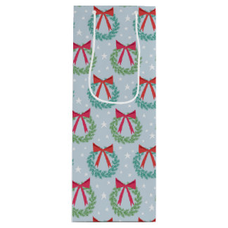 冬のクリスマスリースと弓レトロインスパイア ワインギフトバッグ