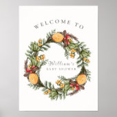 冬のクリスマスリースベビーシャワーウェルカム ポスター (正面)