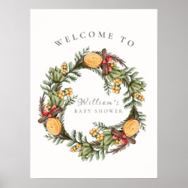 冬のクリスマスリースベビーシャワーウェルカム ポスター