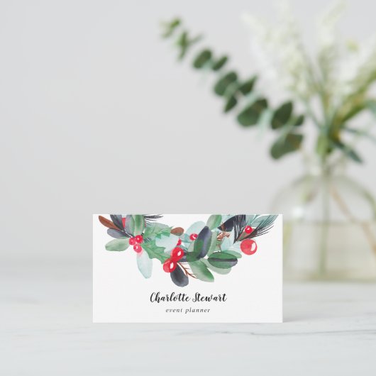 冬のクリスマスリース水カラーイベントプランナー 名刺 (スタンド正面)