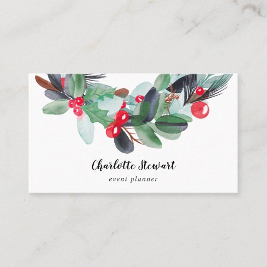 冬のクリスマスリース水カラーイベントプランナー 名刺 (正面)