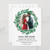 冬のクリスマスリース結婚式の日付を保存 案内ポストカード (正面/裏面)