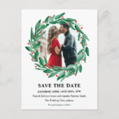 冬のクリスマスリース結婚式の日付を保存 案内ポストカード (正面)