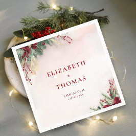 冬のクリスマスレッドベリー水の色の緑 スタンダードカクテルナプキン