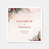 冬のクリスマスレッドベリー水の色の緑 スタンダードカクテルナプキン (正面)