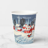 冬のクリスマスヴィンテージカントリーシーン 紙コップ (裏面)