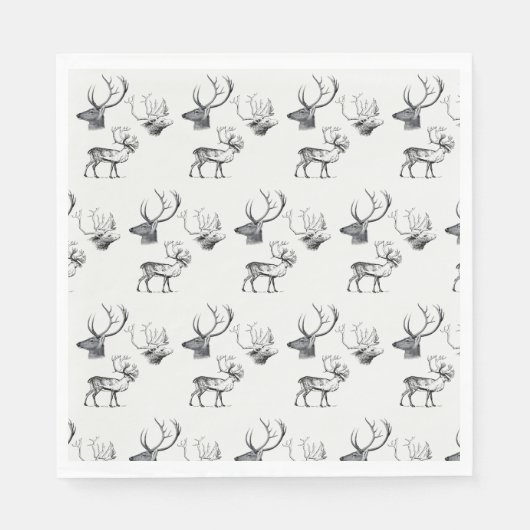 冬のクリスマスヴィンテージ鹿ヘッド〔雄ジカの〕枝角パターン スタンダードランチョンナプキン (正面)