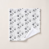 冬のクリスマスヴィンテージ鹿ヘッド〔雄ジカの〕枝角パターン バスタオルセット (ウォッシュタオル)