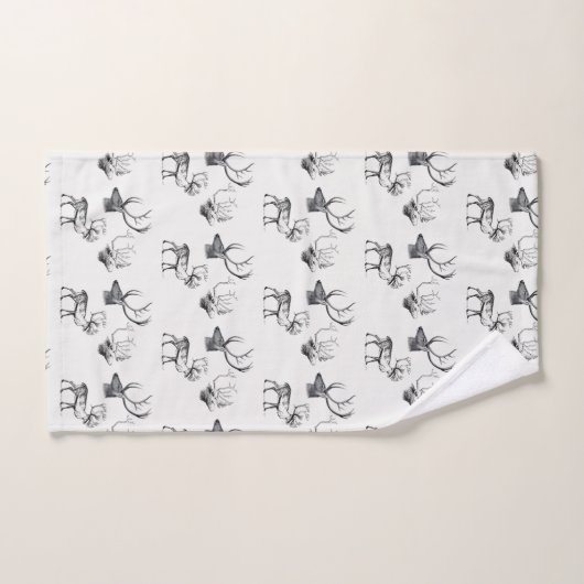 冬のクリスマスヴィンテージ鹿ヘッド〔雄ジカの〕枝角パターン バスタオルセット (ハンドタオル)