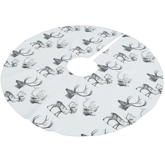 冬のクリスマスヴィンテージ鹿ヘッド〔雄ジカの〕枝角パターン ブラッシュドポリエステルツリースカート (アングル)