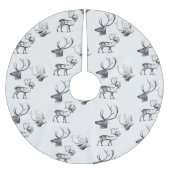 冬のクリスマスヴィンテージ鹿ヘッド〔雄ジカの〕枝角パターン ブラッシュドポリエステルツリースカート (正面)