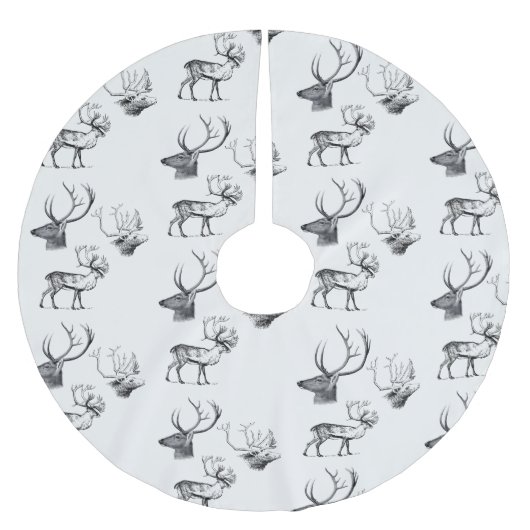 冬のクリスマスヴィンテージ鹿ヘッド〔雄ジカの〕枝角パターン ブラッシュドポリエステルツリースカート (正面)