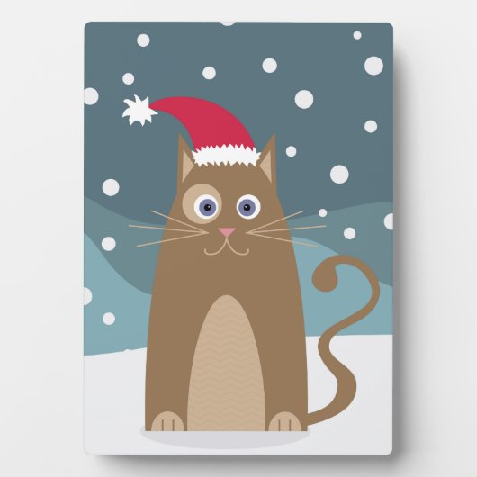 冬のクリスマス休暇サンタ猫ペット フォトプラーク (正面)