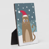 冬のクリスマス休暇サンタ猫ペット フォトプラーク (側面)