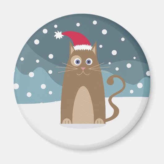 冬のクリスマス休暇サンタ猫ペット マグネット (正面)