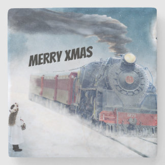 冬のクリスマス列車と少女 ストーンコースター