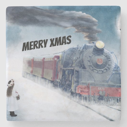 冬のクリスマス列車と少女 ストーンコースター (正面)
