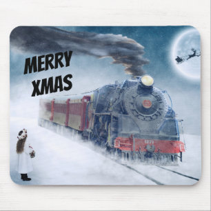 冬のクリスマス列車と少女 マウスパッド