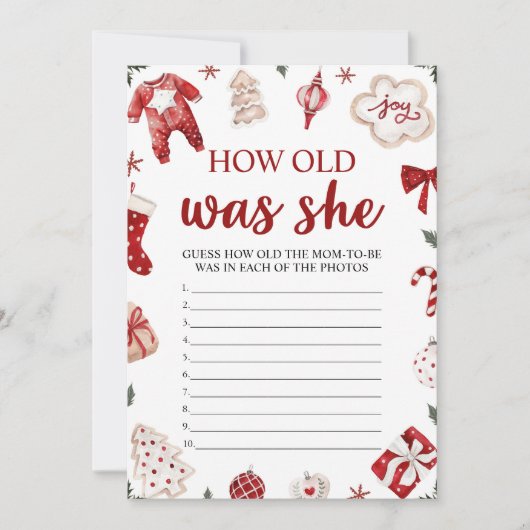 冬のクリスマス彼女の赤ちゃんシャワーゲームは何歳だった 招待状 (正面)