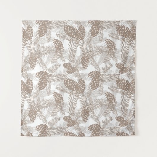 冬のクリスマス抽象芸術ベージュパインコーンの木のpr タペストリー (正面(横))