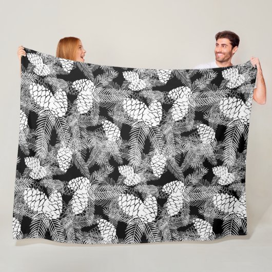 冬のクリスマス抽象芸術白い松の円錐木のpr フリースブランケット (インサイチュ)