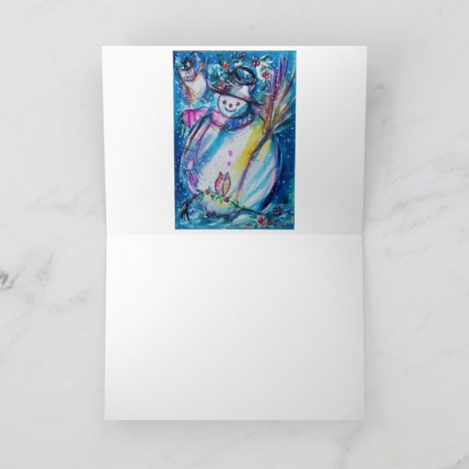 冬のクリスマス挨拶にフクロウを添えた雪だるま シーズンカード (内部)