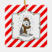 冬のクリスマス旧英語シェプドグレイ1かわいい セラミックオーナメント (正面)