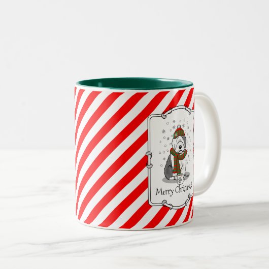 冬のクリスマス旧英語シェプドグレイ1かわいい ツートーンマグカップ (正面右)