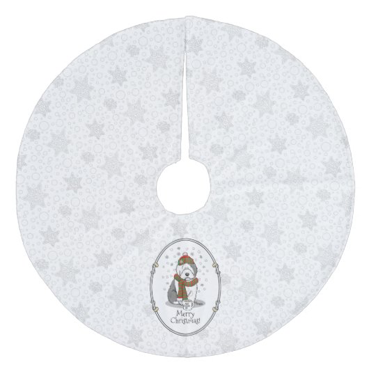 冬のクリスマス旧英語シェプドグレイ1かわいい フリース ツリースカート (正面)