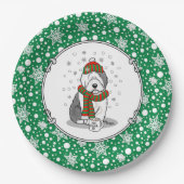 冬のクリスマス旧英語シェプドグレイ1かわいい ペーパープレート (正面)