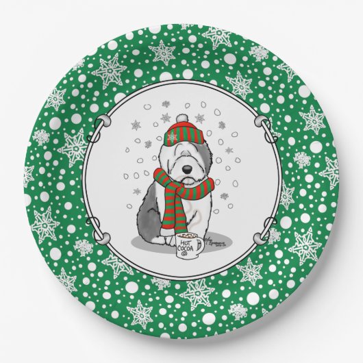 冬のクリスマス旧英語シェプドグレイ1かわいい ペーパープレート (正面)