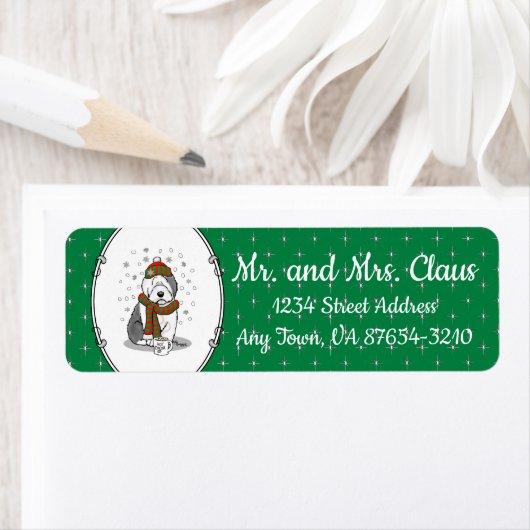 冬のクリスマス旧英語シェプドグレイ1かわいい ラベル (インサイチュ)