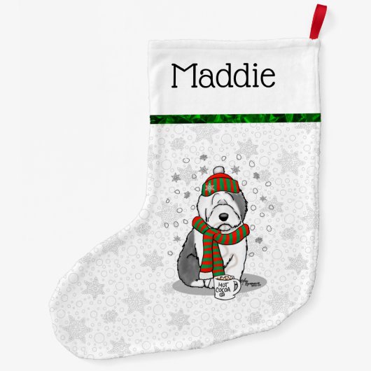 冬のクリスマス旧英語シェプドグレイ1かわいい ラージクリスマスストッキング (裏面)