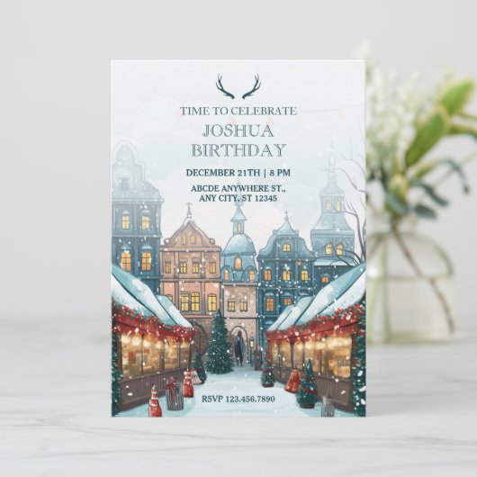 冬のクリスマス村の誕生日 招待状 (スタンド正面)