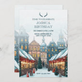 冬のクリスマス村の誕生日 招待状 (正面/裏面)