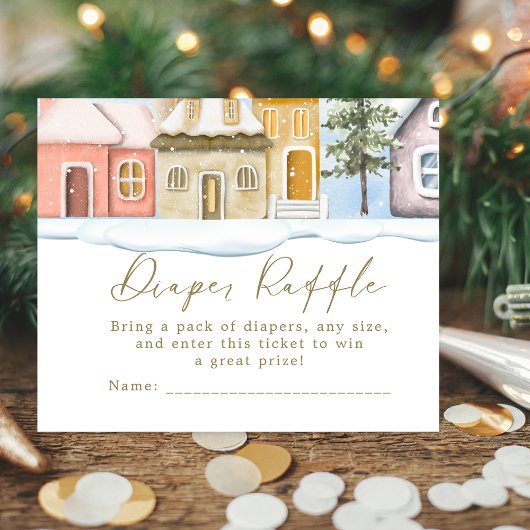 冬のクリスマス村の赤ちゃんシャワーを取る エンクロージャーカード