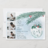 冬のクリスマス結婚のイニシャル4枚の写真グリッド 招待状 (正面)