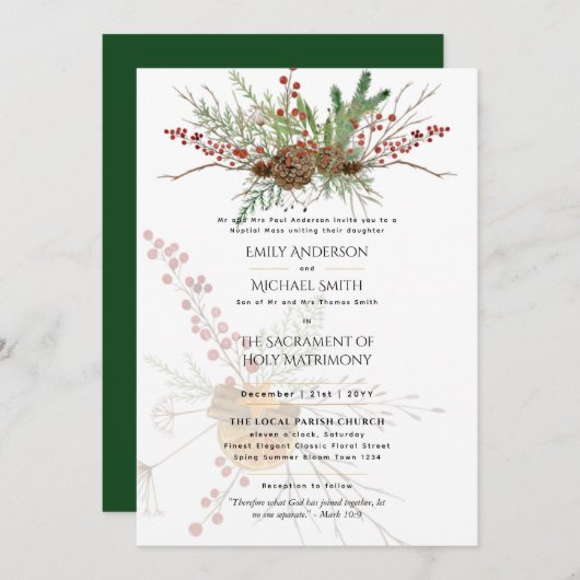 冬のクリスマス結婚カトリック教会 招待状 (正面/裏面)