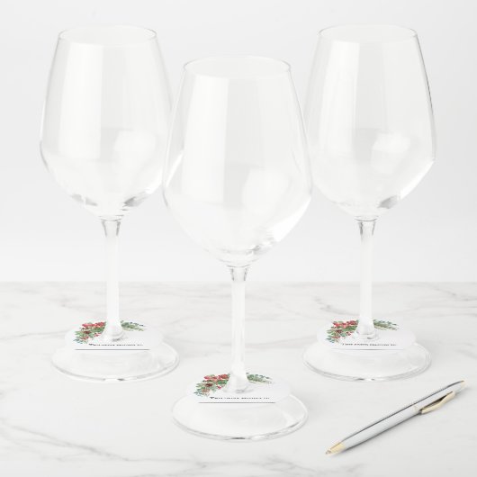 冬のクリスマス結婚パーティーの松の花束 ワイングラスタグ (セット)