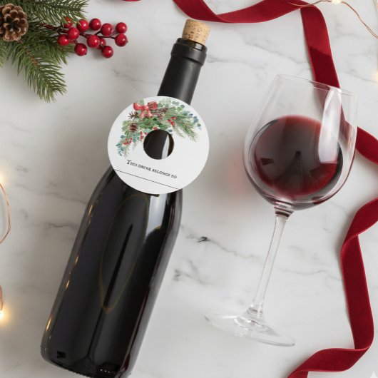 冬のクリスマス結婚パーティーの松の花束 ワイングラスタグ