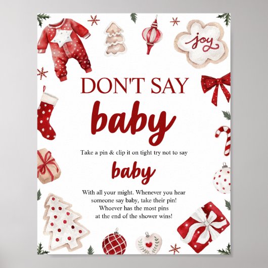 冬のクリスマス言わないベビー赤ちゃんシャワーゲーム ポスター (正面)